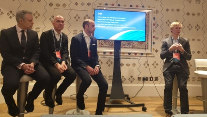 The tool's launch event heard from businesses which have been trialling Circulytics, and Foundation representatives. Pictured L-R: and CHEP Europe's Michael Pooley; DS Smith's Stefano Rossi; Enel's Luca Meini and The Foundation's data and metrics lead Jarkko Havas.